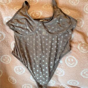 PINK Victoria's Secret Gray Polka Dot Bodysuit